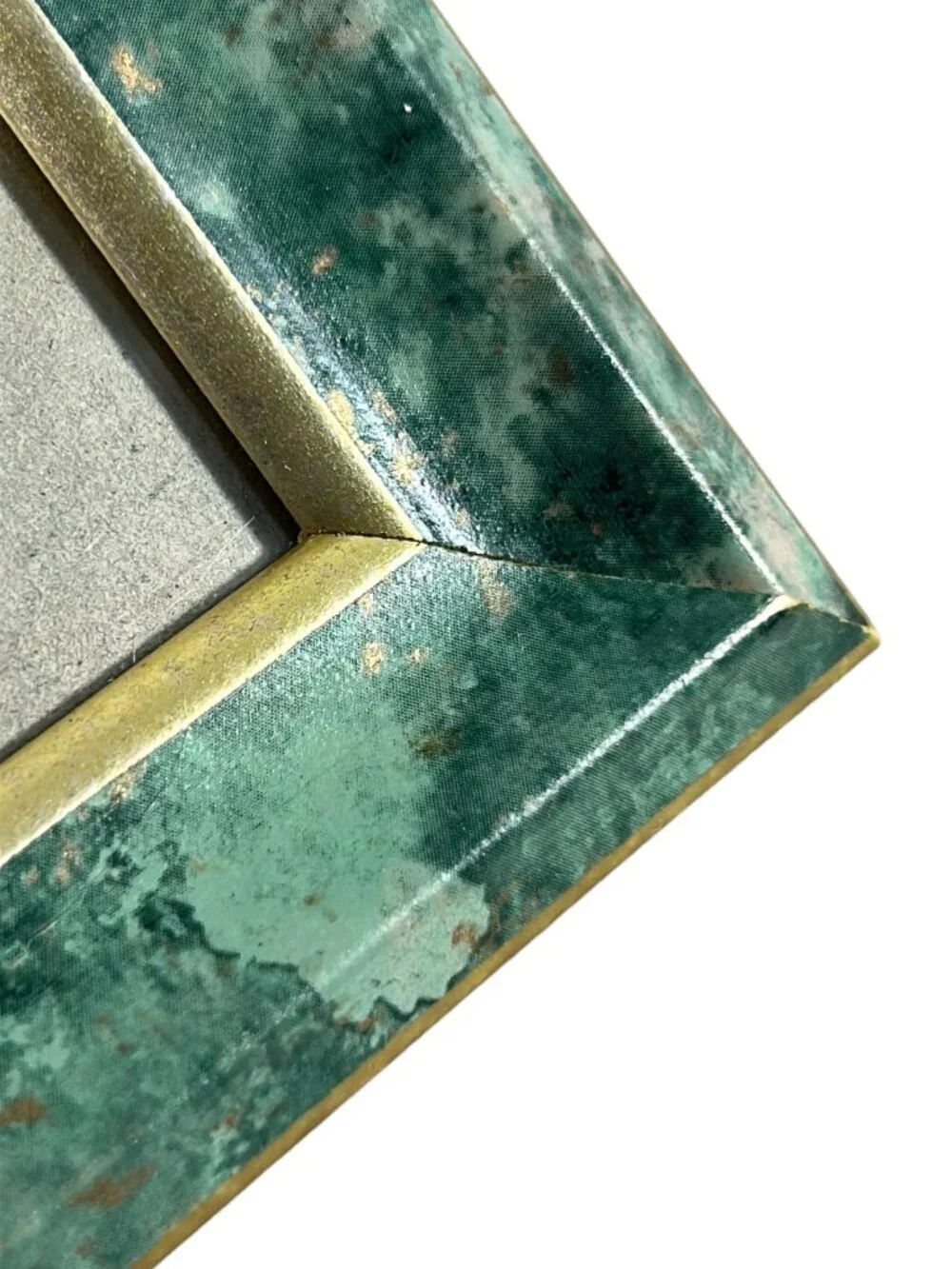 Vintage Faux Malachite Green Gold Glass Picture Photo Frame Tabletop 3.5X5